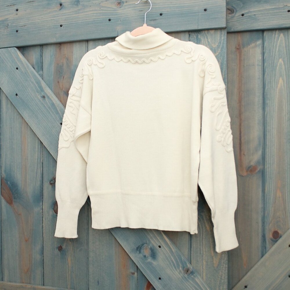 Ivory Cream 80s Vintage Sweater Wool Vintage Meister Brand Small Applique Detail - Picture 7 of 8